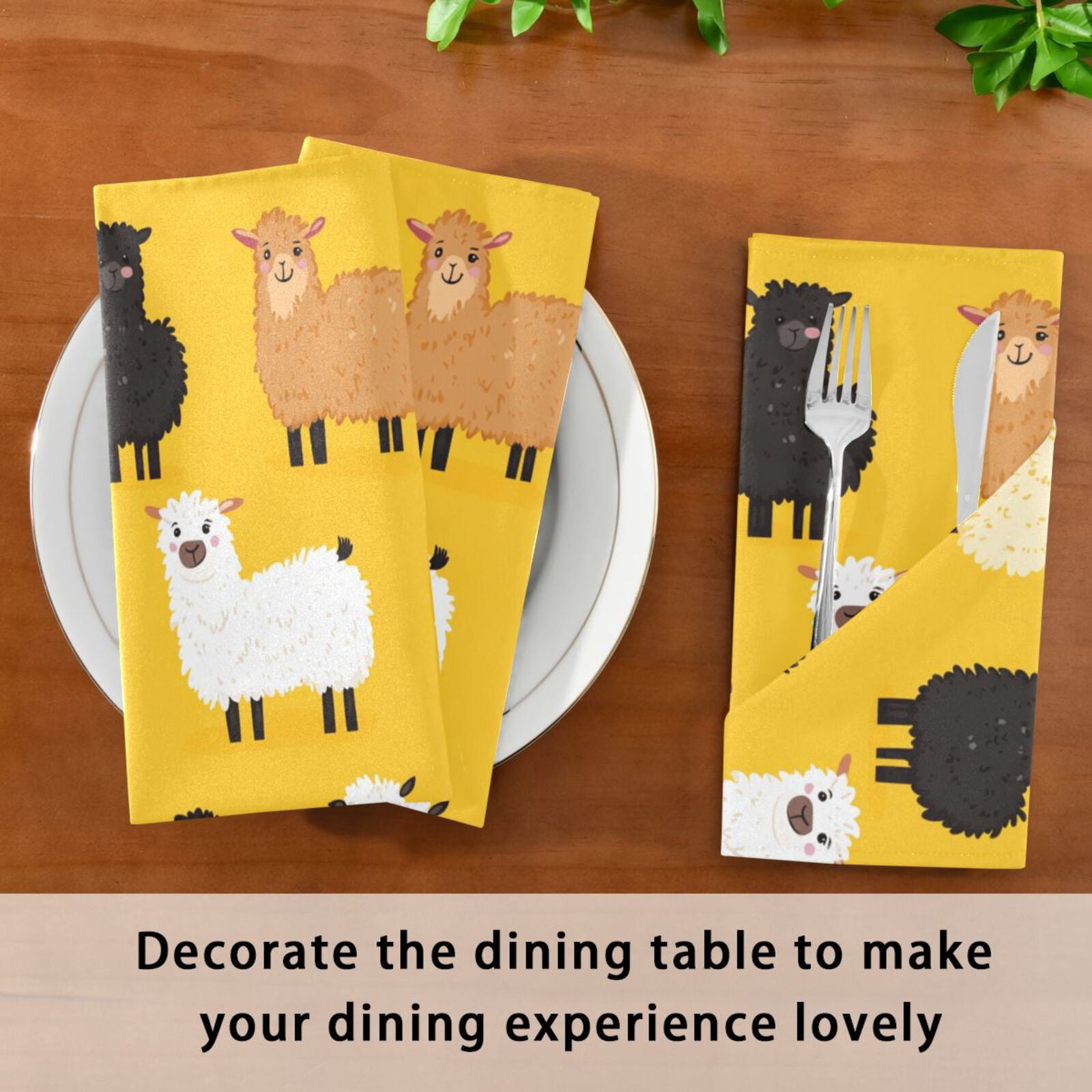 JSTEL Cartoon Llamas Cute Alpacas Cloth Napkins Set of 6, 20x20 Inch Washable and Reusable Napkin for Decoupage Dinner Party Everyday Use