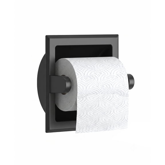 TVOFEK Recessed Toilet Paper Holder, Stainless Steel Wall Mount Tissue Roll Holder for Bathroom with Mounting Bracket, Matte Black