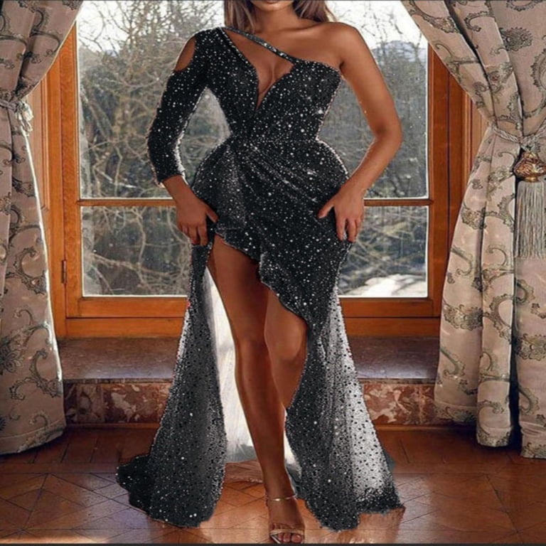 princess polly baby blue dress Stella McCartney Women's Long Sleeve Sequin Gown - Black main image 1