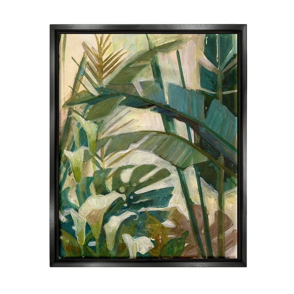 Tropical Jungle Plant Leaves Botanical & Floral Graphic Art Jet Black Framed Art Print Wall Art
