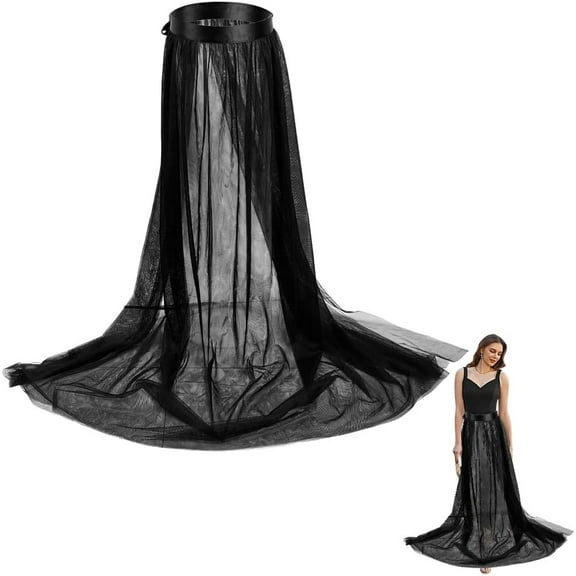 122CM Black Tulle Skirt Polyester Long Sheer Mesh Tutu Maxi Skirts High Waist Detachable Bikini Cover up Lace Overskirt Dress for Women Wedding Beach Rave Party Cocktail Prom Birthday Supply Black