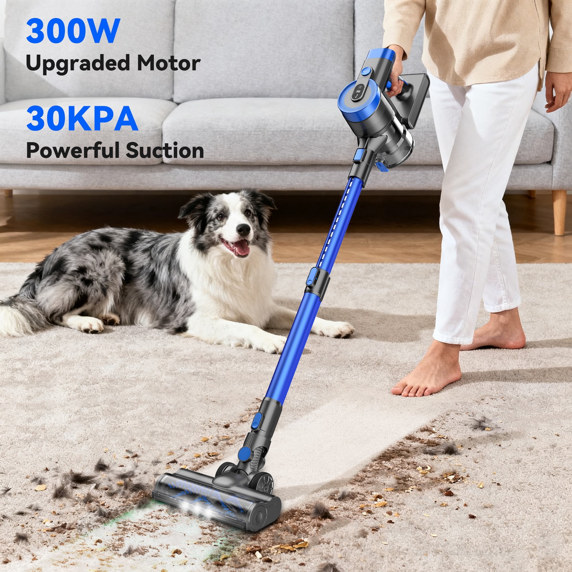 Devoac Cordless Vacuum Cleaner, 60mins 4000mAh 30000pa 300W Lightweight Brushless Vacuum Cleaners, 6 in 1 Powerful Handheld Vacuum for Home Pet Hair Carpet Floor