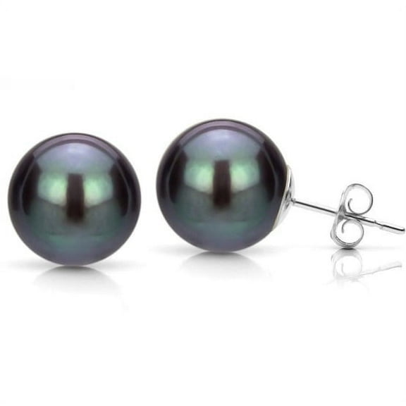 Paris Jewelry 18K White Gold 10 mm Black Pearl Round Stud Earrings Jewelry for Women Unisex plated
