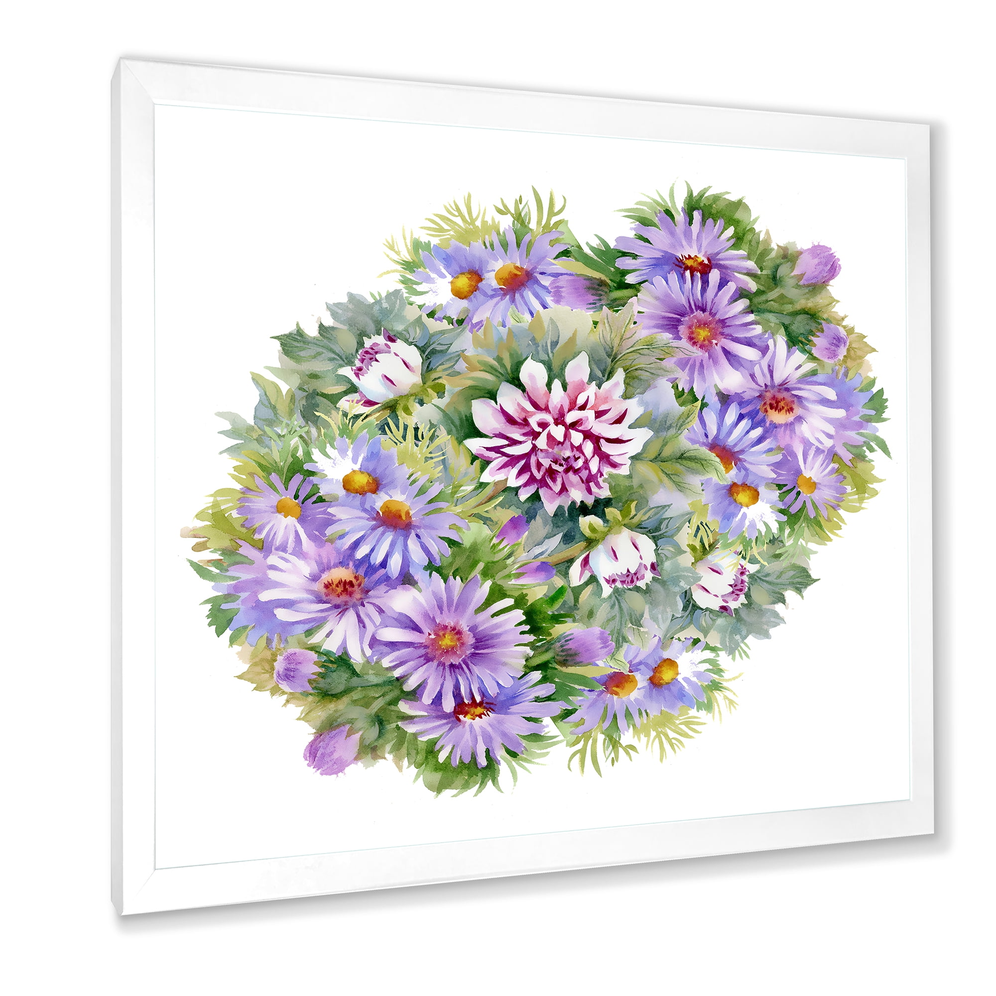 Designart 'Bouquet With Daisies and Purple Chrysanthemums' Traditional Framed Art Print