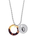 thumbnail image 1 of Delight Jewelry Acrylic 7/8" Ring Mixed Brown and Yellow Silvertone Script Initial Disc - O - Charm Necklace, 20"+3", 1 of 4