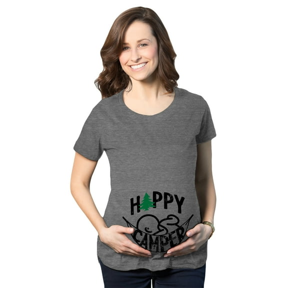 Maternity Happy Camper T Shirt Cute Pregnancy Cool Outdoors Baby Bump Tee