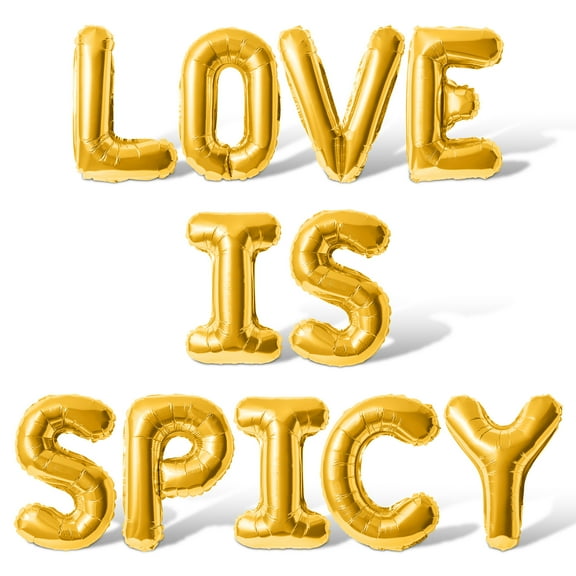 Letter Balloons - LOVE IS SPICY 16" Inch Alphabet Letters Foil Mylar Balloon Bachelorette or Bridal Shower Party Banner (Gold)