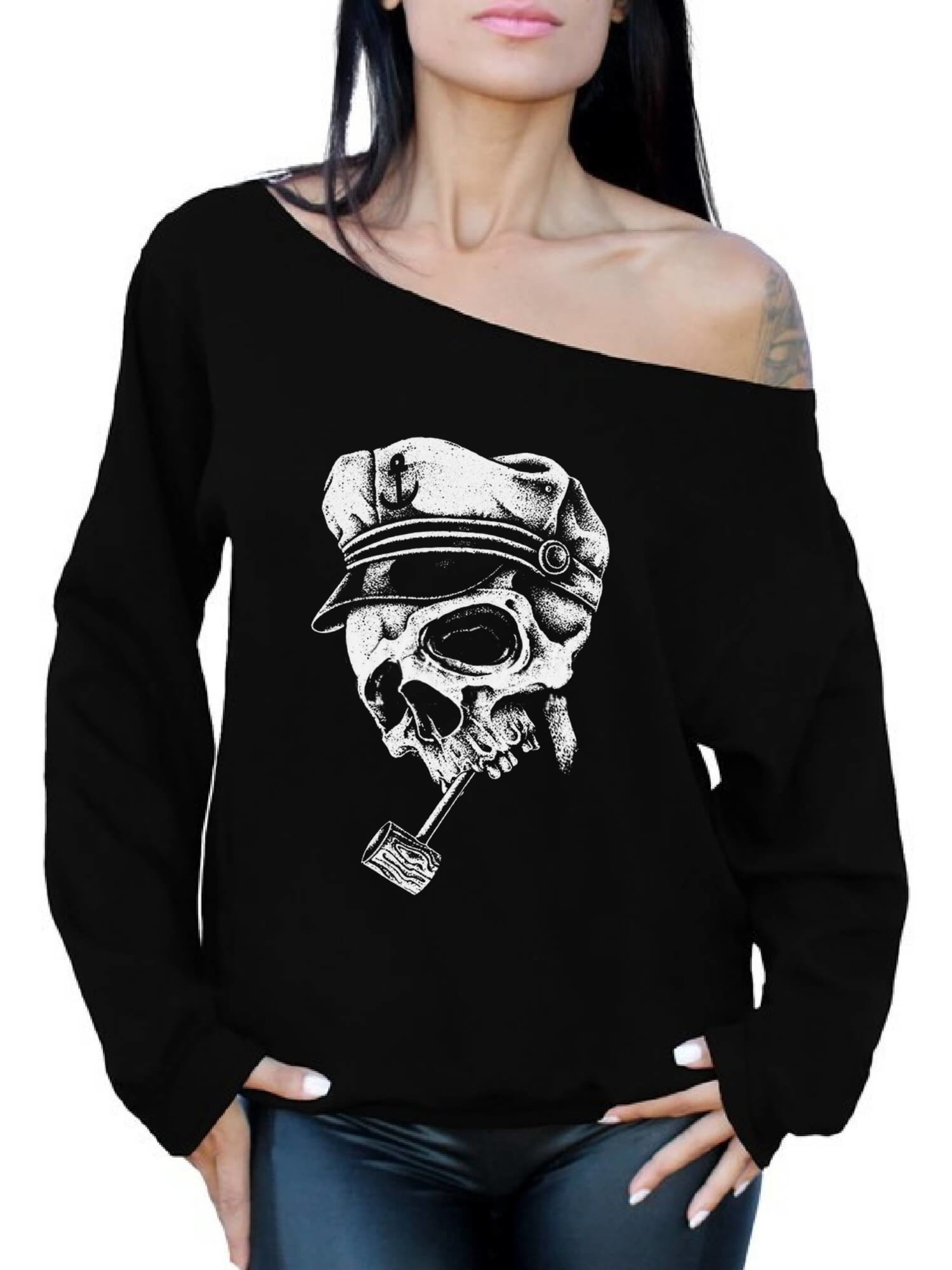 Vizor Womens Colorful Skull Off Shoulder Tops Sweatshirts Candy Skull Day of The Dead