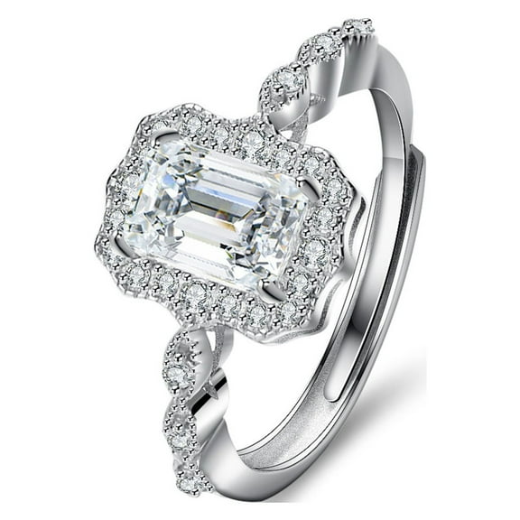 Adjustable Moissanite Engagement Rings for Women Wedding Bands 1ct Emerald Cut D Color VVS1 Anniversary Promise Rings Moissanite Sterling Silver Diamond Rings for Women with Certificate