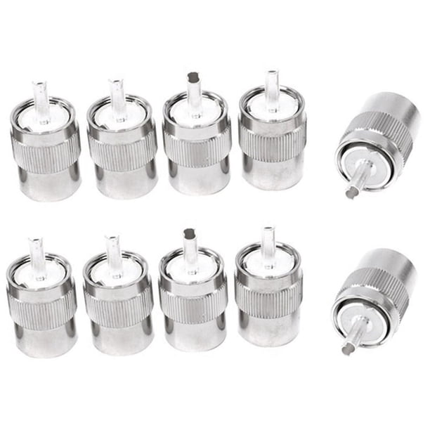 10 Piezas Conector UHF Macho PL259 Enchufe Soldadura RG58 RG142 LMR195 RG400 Cable Plata