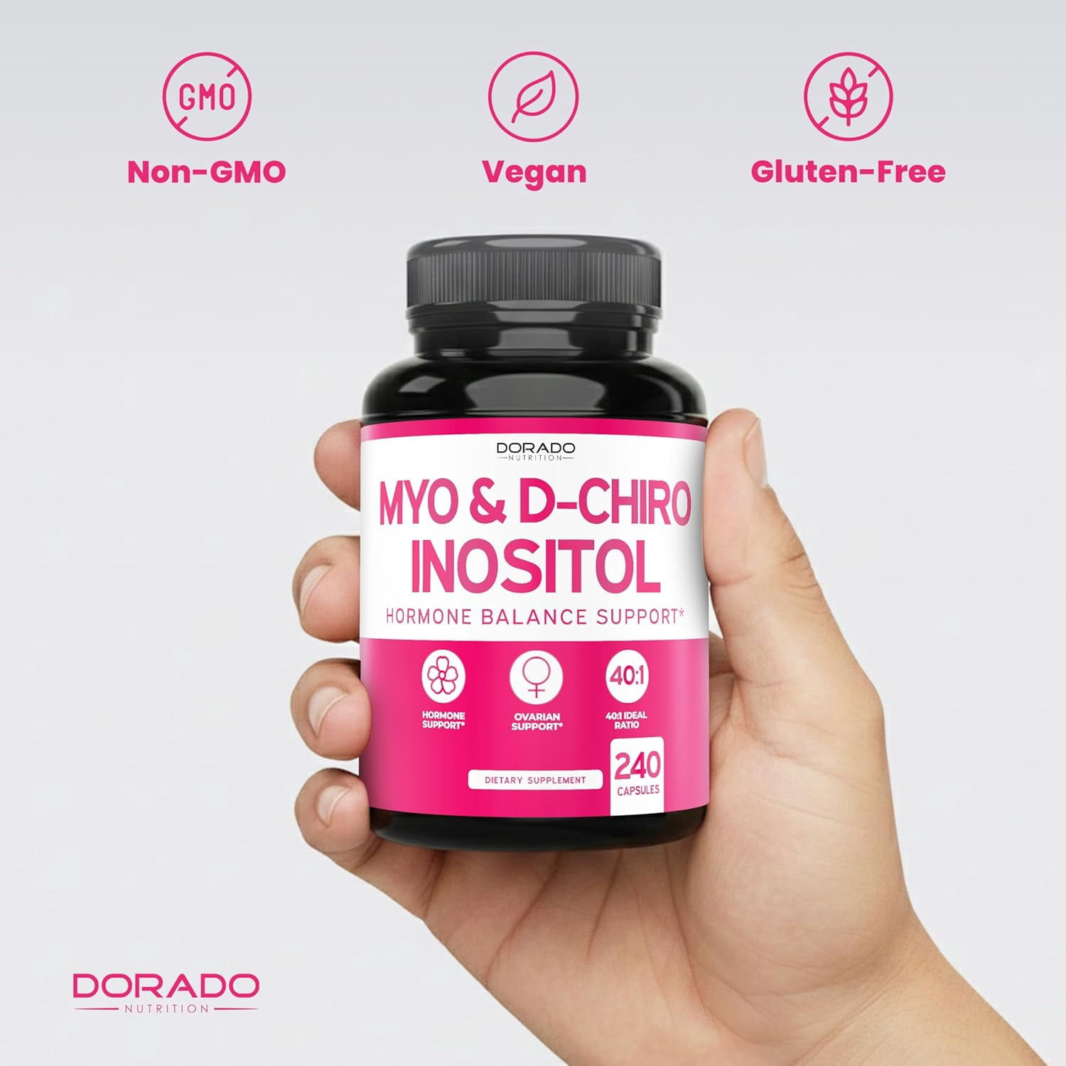 Myo-Inositol & D-Chiro Inositol Supplement For Women (240 Capsules, 2050mg Per Serving Ideal 40:1 Ratio Myo Inositol) Hormone Balance for Women - Third Party Tested, Vegan Safe & USA Made - 240 Count