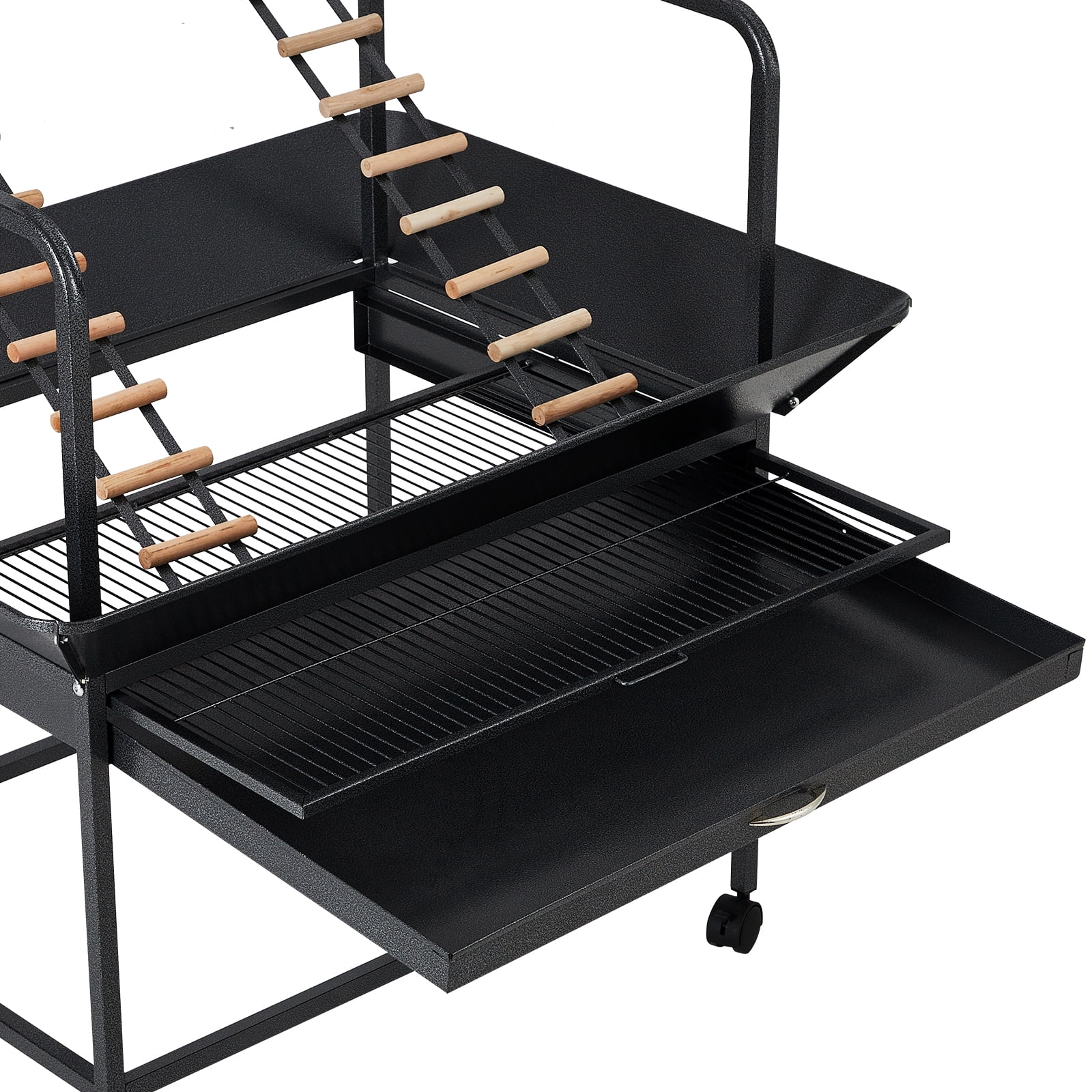 Spacious Metal Bird Cage with Play Top – Rolling Stand. Storage Shelf. -Out Tray – Flight Cage for Parrots. Cockatiels. Conures. Parakeets. Budgies. Lovebirds. Finches. Canaries – White
