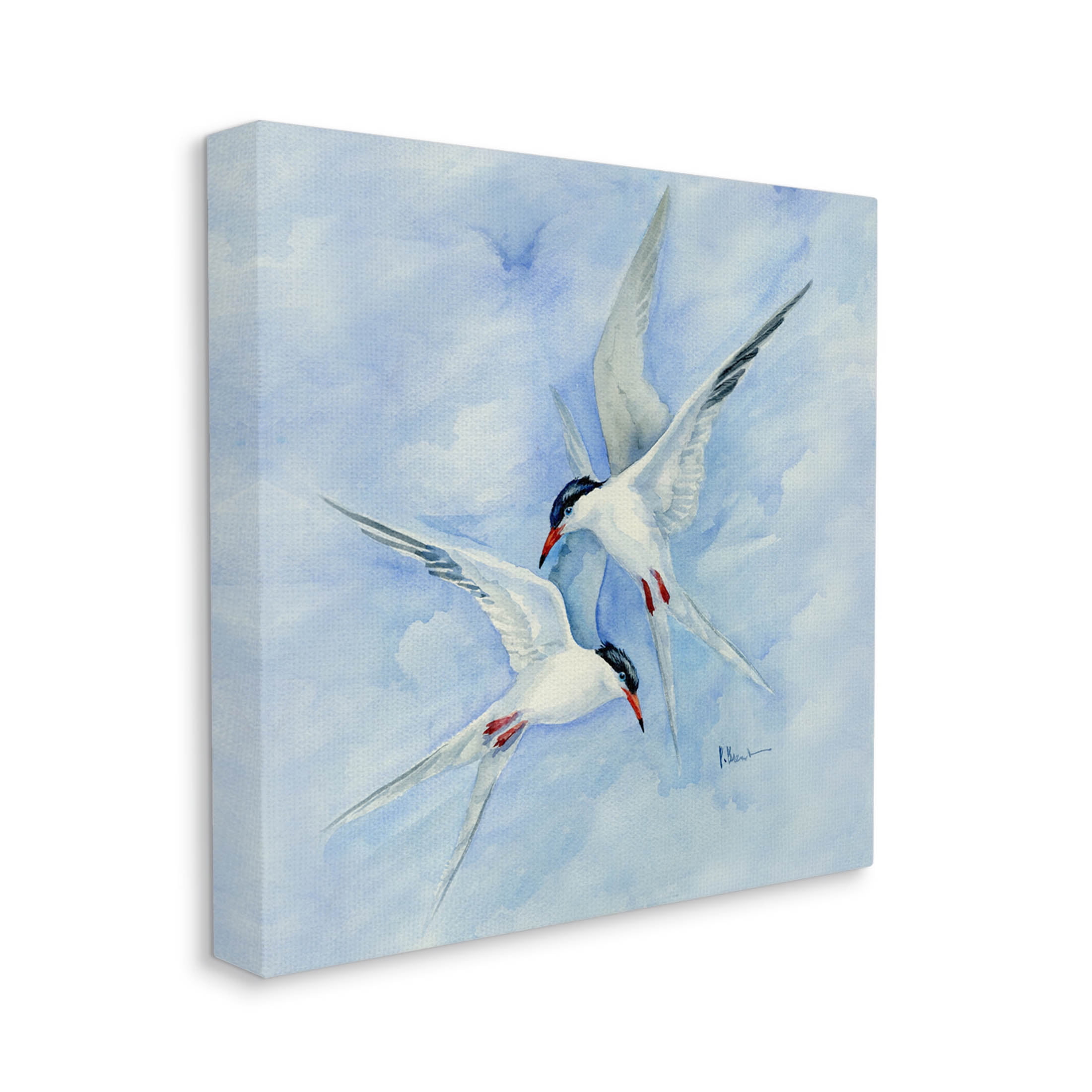 Two Birds Flying Sky Wildlife Animals & Insects Painting Gallery Wrapped Canvas Print Wall Art