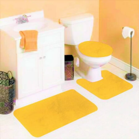 #6 3 PIECE YELLOW SOLID NON-SLIP BATHROOM RUG SET , 1 Contour Mat, 1 Lid Toilet Cover, 1 Bath Mat Ultra Absorbent with Anti-Slip Backings ( FOR STANDARD SIZE ONLY (Best 1 Piece Toilet)