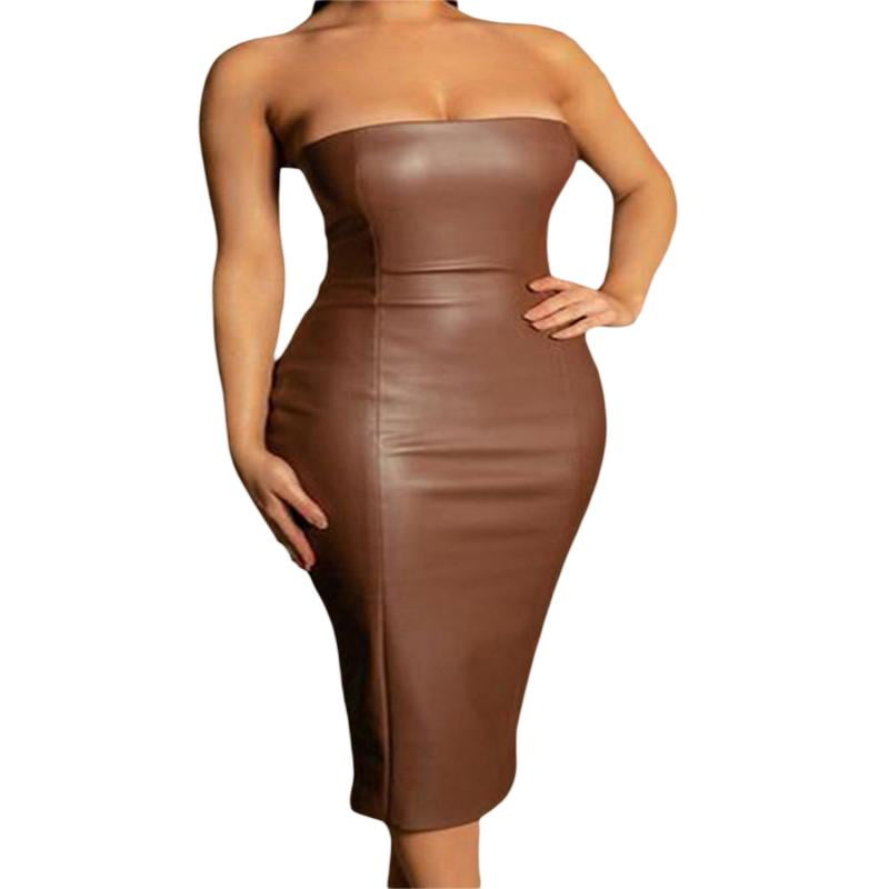  EUPLI Women's Dress Solid Leather Bodycon Dress (Color