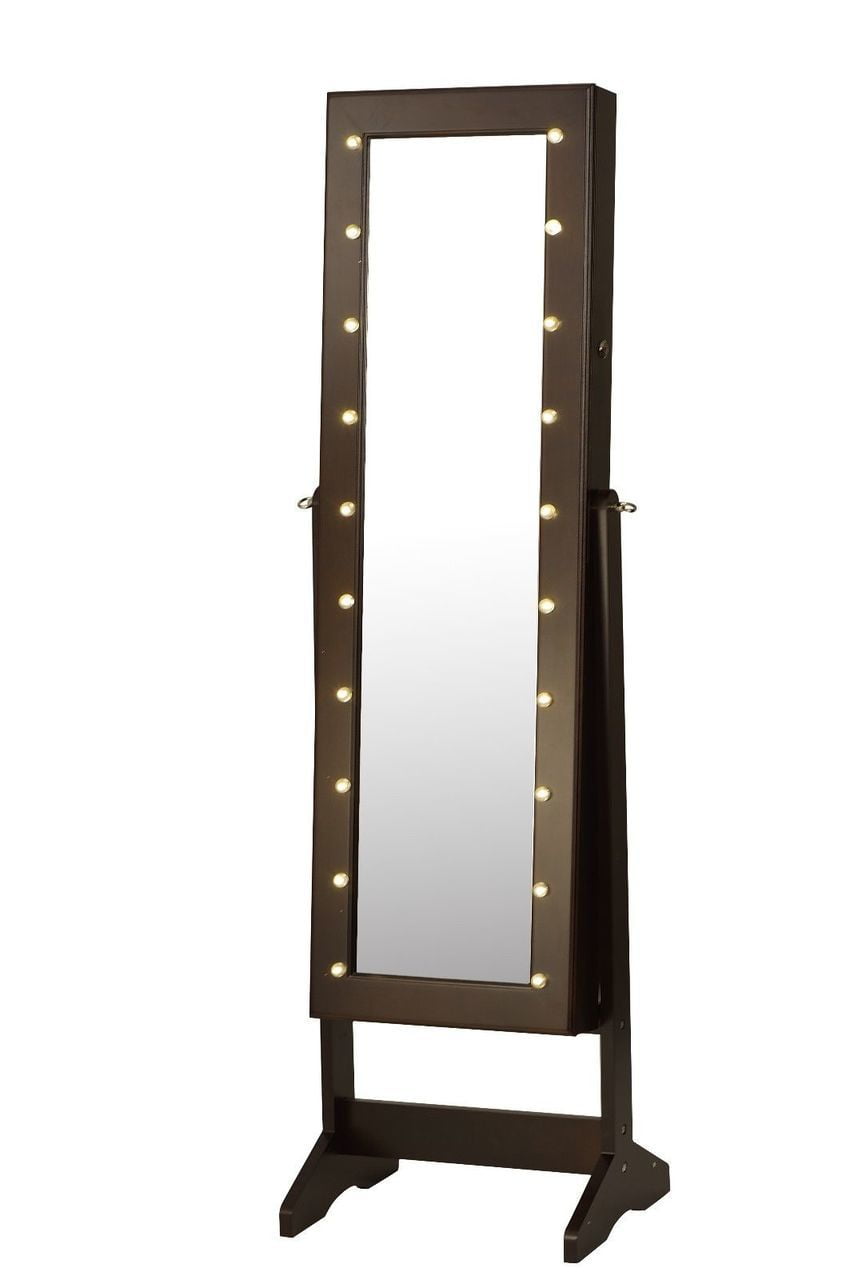 ViscoLogic Wooden Jewelry Mirror Cabinet Armoire with LED ...