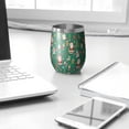 thumbnail image 3 of 12oz Stemless Wine Tumblers Green Christmas Santa and Icon Pattern Vacuum Insulated Stainless Steel Travel Tumbler Cups Mug with Lid and Straw for Champaign,Cocktail,Beer with Cleaning Brush, 3 of 5