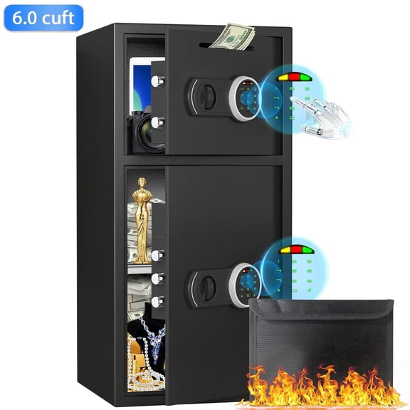 Riflewell 6.0 Cu ft Large Safe Box Fireproof Waterproof, Money Safe With Mute Function and LED Light,Digital Keypad Home Safe with Deposit Slot & Dual Alarm System, Security Box for Money Valuables