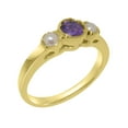 thumbnail image 1 of LBG British Made 14k Yellow Gold Natural Amethyst & Cultured Pearl Womens Anniversary Ring - 33 size options - Size 5, 1 of 7