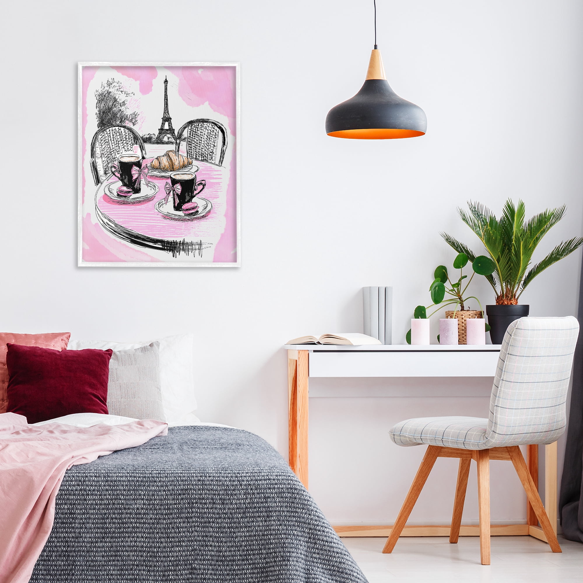 Stupell Industries Pink Parisian Cafe Breakfast White Framed Giclee Art, design by Jess Stempel