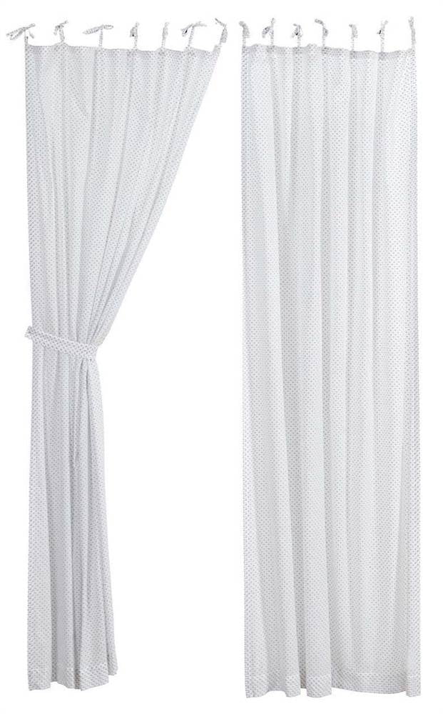 Tie Top Window Panel in Navy and White Set of 2