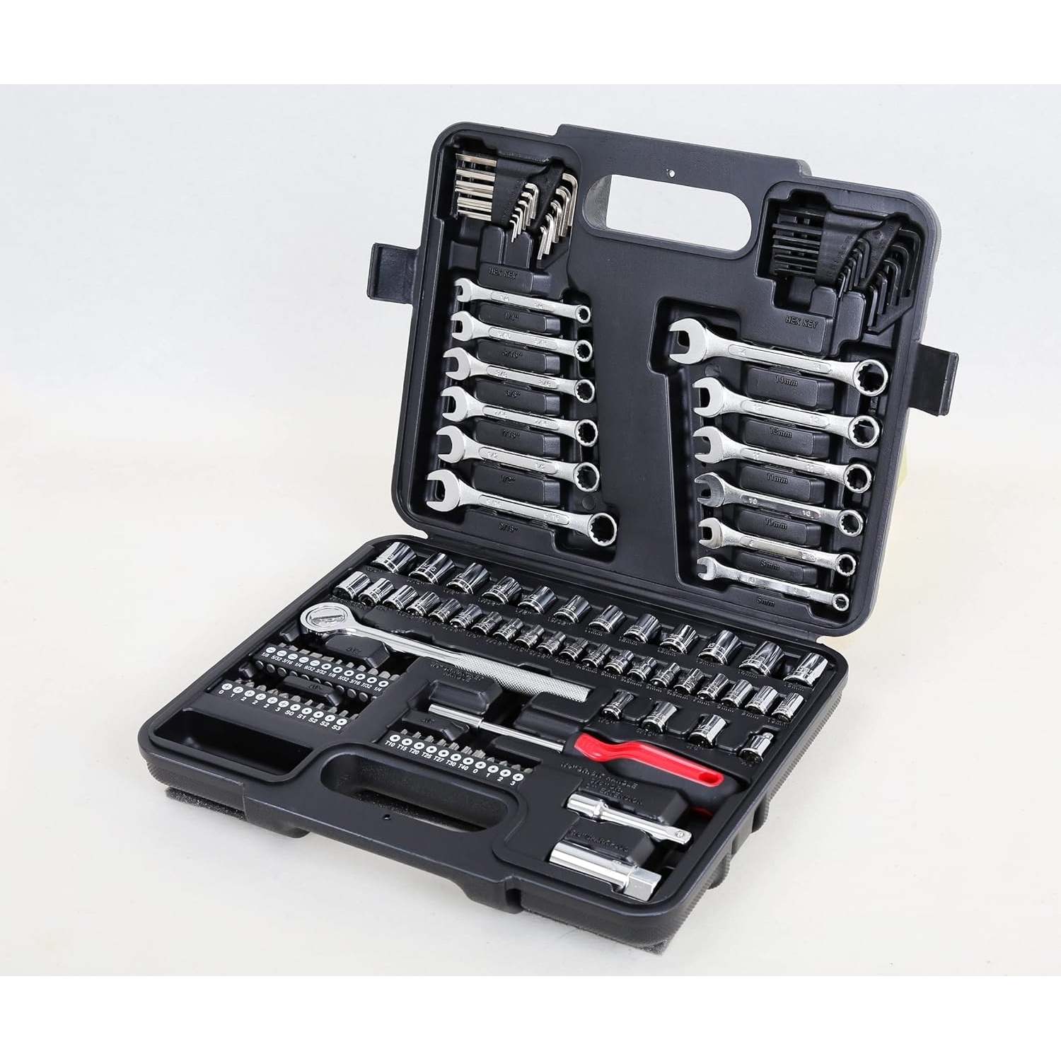 121 Piece Mechanic Tool Set, 1/4 & 3/8 Inch Drive Metric & Standard Socket Wrench Kit, for General, Home, Car, Mechanics, Automotive Repair Tool Kit and as A Gift