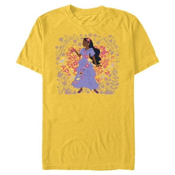 Disney Encanto Isabela Heart & Flowers Happy Valentine’s Day - Short Sleeve Blended T-Shirt for Adults - Customized-Yellow