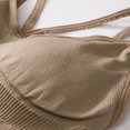 thumbnail image 5 of Wang6 Womens Seamless Camisole with Built in Bra Trendy Ribbed Spaghetti Strap Tank Tops Soft Stretchy Basic V Neck Cami Shirts Summer Tops Khaki One Size, 5 of 7