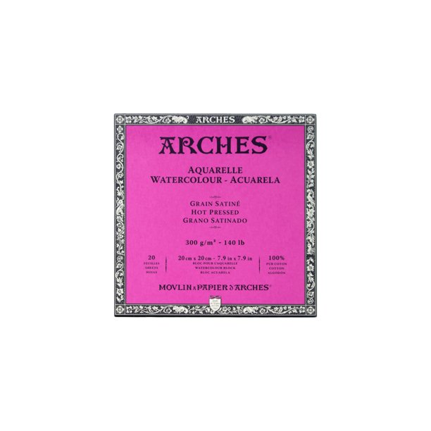 Bloque de acuarela Arches de 7,9 x 7,9 pulgadas, papel blanco natural 100 % algodón, 20 hojas de papel de acuarela prensado en caliente Arches de 140 lb, papel artístico Arches para acuarela, tinta go