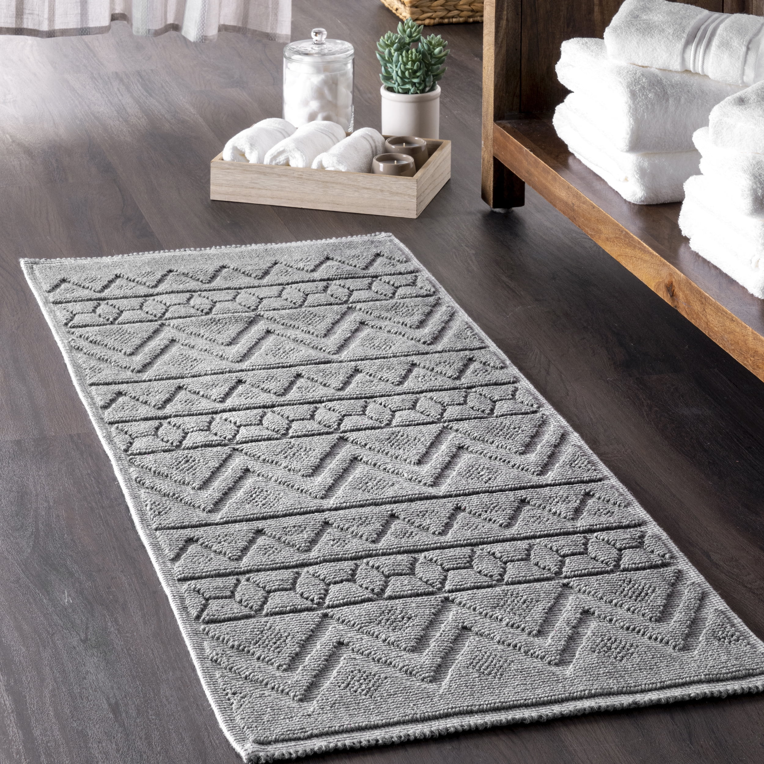 Anti-Skid Cotton and Chenille Bath Rug Blue 50x30 In Long Noodle Loops Anti-Skid Cotton and Chenille Bath Rug Blue 50x30 In Long Noodle Loops