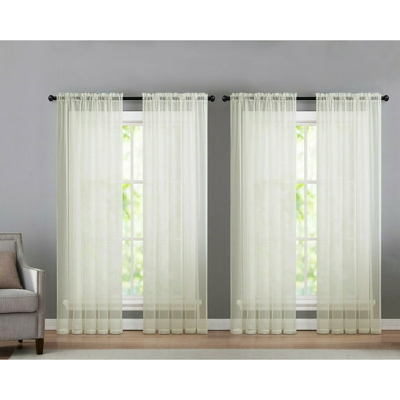 4 Pack Basic Home Rod Pocket Sheer Voile Window Curtains - Ivory