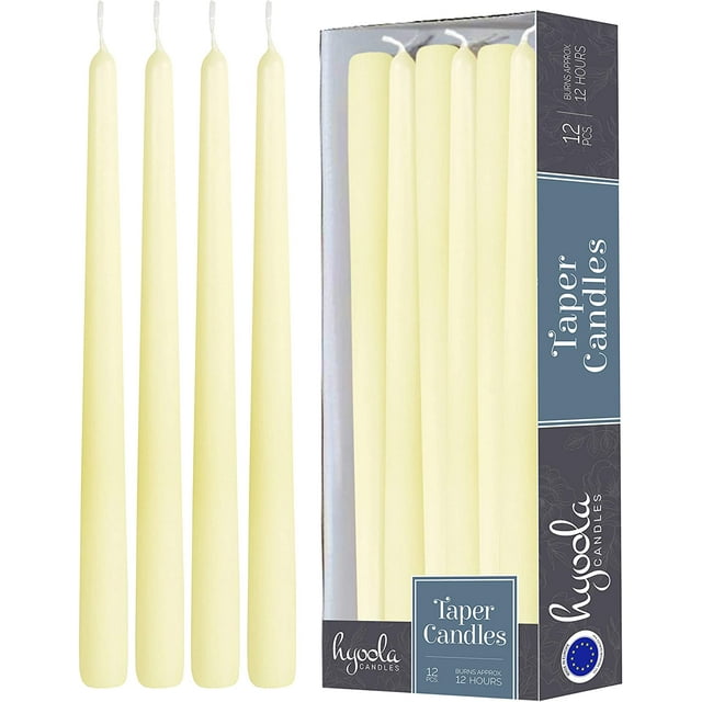12 Pack Tall Taper Candles - 14 Inch Ivory Dripless, Unscented Dinner Candle - Paraffin Wax with Cotton Wicks - 12 Hour Burn Time