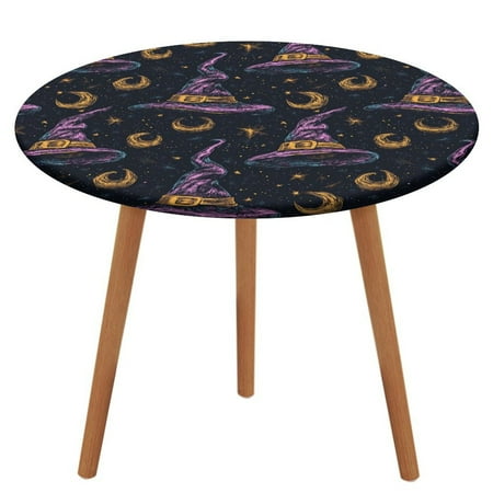 

ZHANGS Magical Witch Hat 30 Round Table Cover Stain-Resistant Fitted Tablecloth Oil-Proof Wipeable Elastic Table Cover Waterproof Table Cloth for Halloween Thanksgiving Christmas