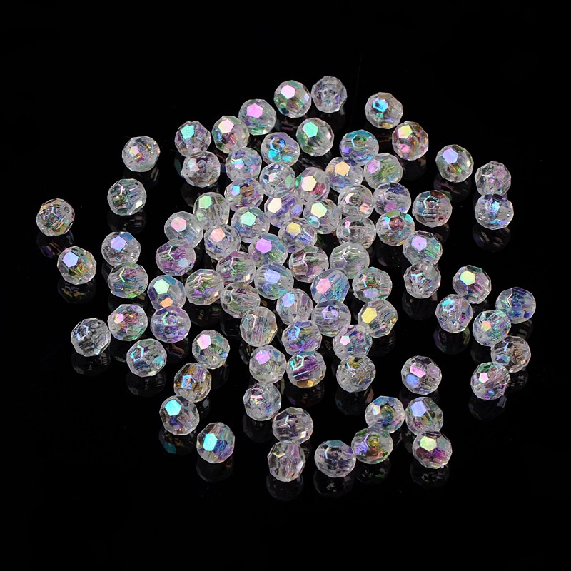 Eco-Friendly Transparent Acrylic Beads Faceted Round AB color Clear AB 6mm Hole: 1mm about 5000pcs/500g