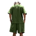 thumbnail image 4 of Men'S Terry Cloth Loose Fit Drop Shoulder Short Sleeve T Shirt And Drawstring Waist Shorts Set Casual Summer Loungewear For Daily Wear,Army Green,L, 4 of 4