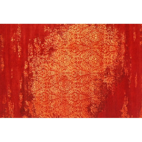 Ahgly Company Indoor Rectangle Contemporary Orange Red Abstract Area Rugs, 9' x 12'