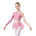 thumbnail image 7 of iiniim Girls Hip Hop Jazz Dance Outfits Rhinestones Crop Top and Ruffles Feather Skirt Set Pink 6, 7 of 7
