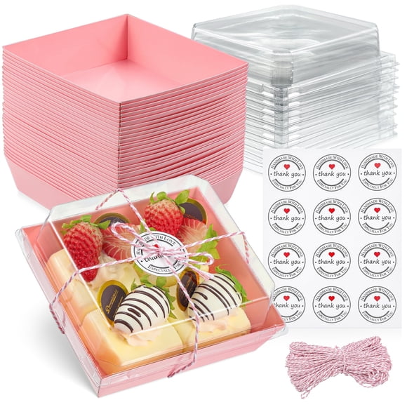 Treat Boxes Leafiew Clear, paquete de 50 unidades para postres, 5 pulgadas, color rosa