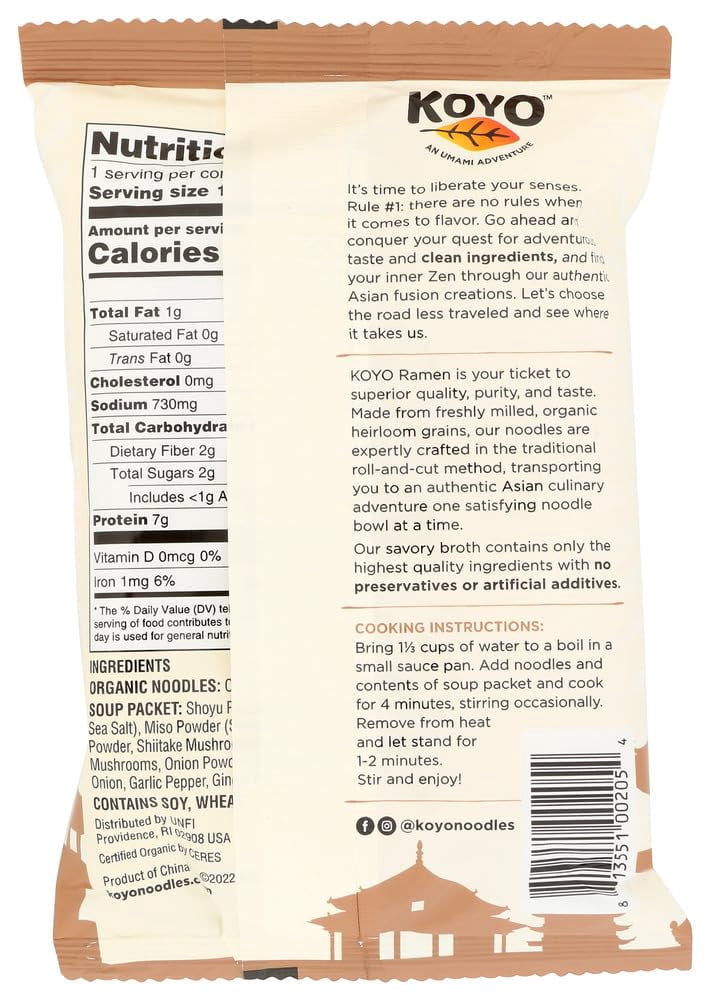 Koyo Foods Mushroom Dry Ramen Noodles, 2 Ounce -- 12 per case.