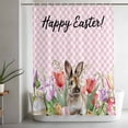 thumbnail image 5 of Easter Bunny Shower Curtain Set, Waterproof Shower Curtains for Bathroom, Spring Tulips Floral Pink Farmhouse Plaid Washable Fabric Cloth Bath Curtain for Bathtub Decoration with Hooks 60x72 Inches, 5 of 9
