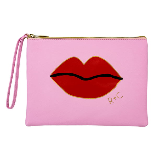 Ruby+Cash Glitter Lips Makeup Bag Cosmetic Pouch with Wristlet, Pink ...