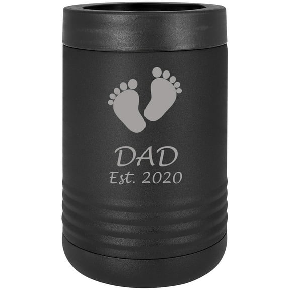 Baby Feet Est. Established 2020 Stainless Steel Engraved Insulated Beer Beverage Holder Can Cooler, Black