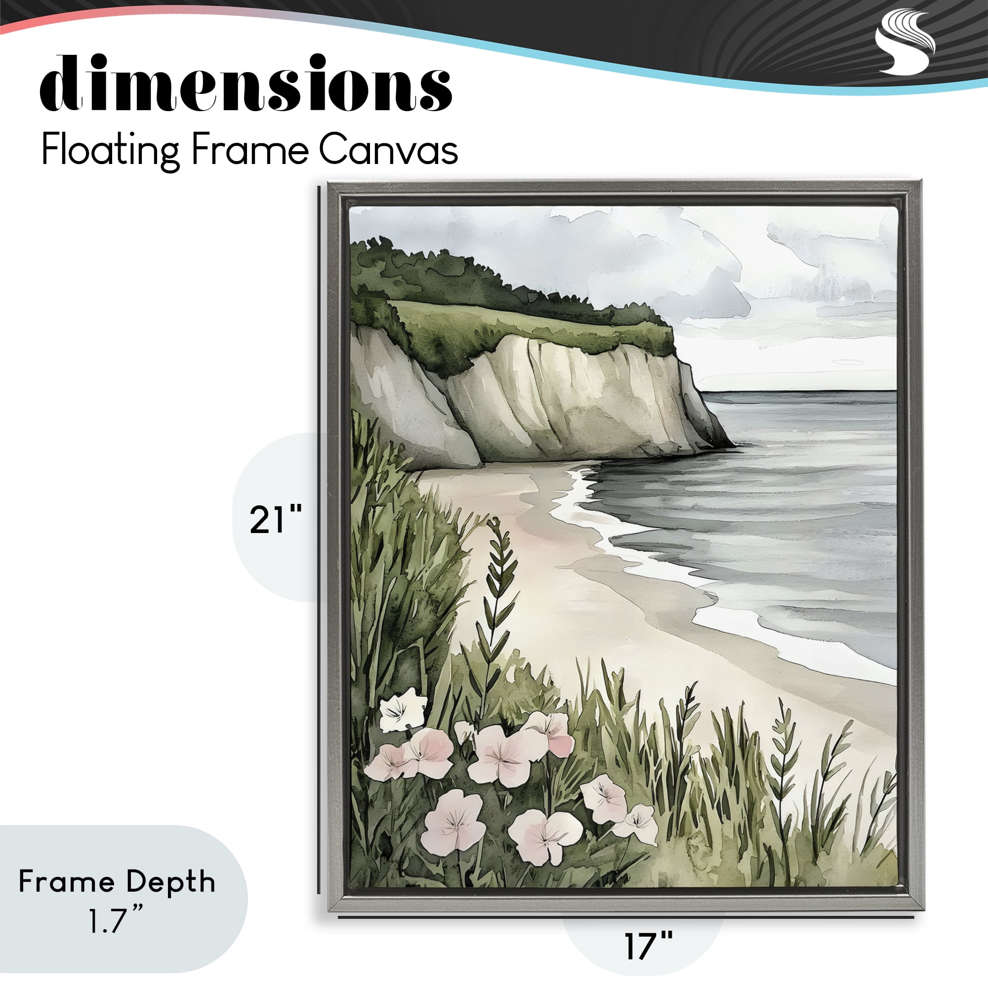 Stupell Industries Coastal Calm with Floral Blooms Gray Framed Floater Canvas Wall Art, design by Riley B