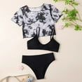 thumbnail image 3 of Girls Swimwear Toddler Girls Retro Short Sleeved Shirt Three-Piece Suit Baby Summer Clothing,Color Black,Size 5-6Years, 3 of 6