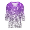 thumbnail image 4 of V Neck 3/4 Sleeve Tops for Women Plus Size Fashion Sequins Tunic T Shirts Party Glittery Fall Blouses (Purple,5XL), 4 of 5