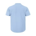 thumbnail image 6 of Men's Short Sleeve Linen Shirts Lightweight Button Henley Solid Tops with Pocket Summer Beach Vacation Casual Loose Tees Light Blue S, 6 of 8