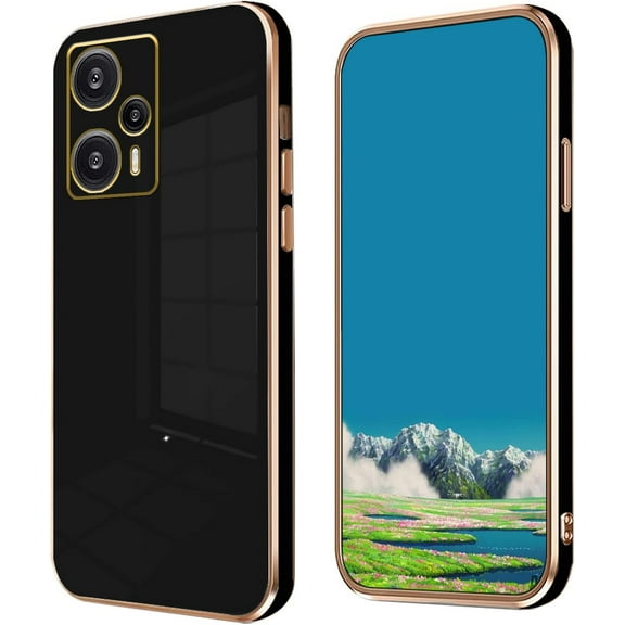 Compatible with Poco F5 Case Silicone Pink, Plating for Xiaomi Poco F5 Phone Case Shockproof Thin and Soft Cover (Black) …