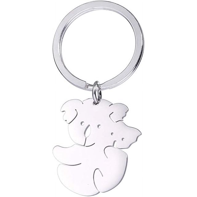 Llaveros con colgante de oso koala de acero inoxidable para mamá y niño koala, diseño hueco, llaveros con dijes de animales encantadores para mujeres, hombres y adolescentes