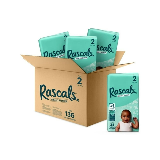 Pañales premium Rascals Etapa 2 Unisex 136 piezas