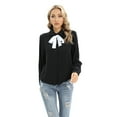 thumbnail image 2 of Monfince Women's Solid Elegant Bow Tie Neck Long Sleeve Work Office Blouse Top Black US 6-14, 2 of 8